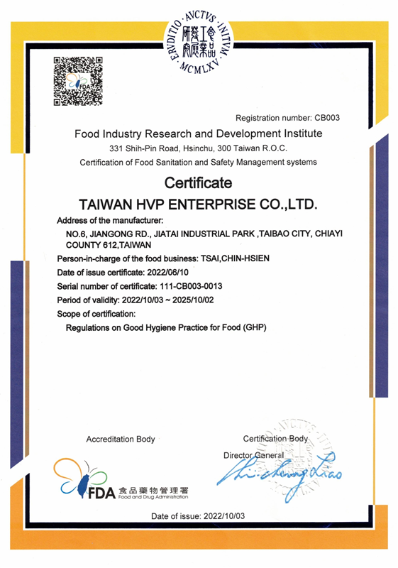 Certification of Food Sanita